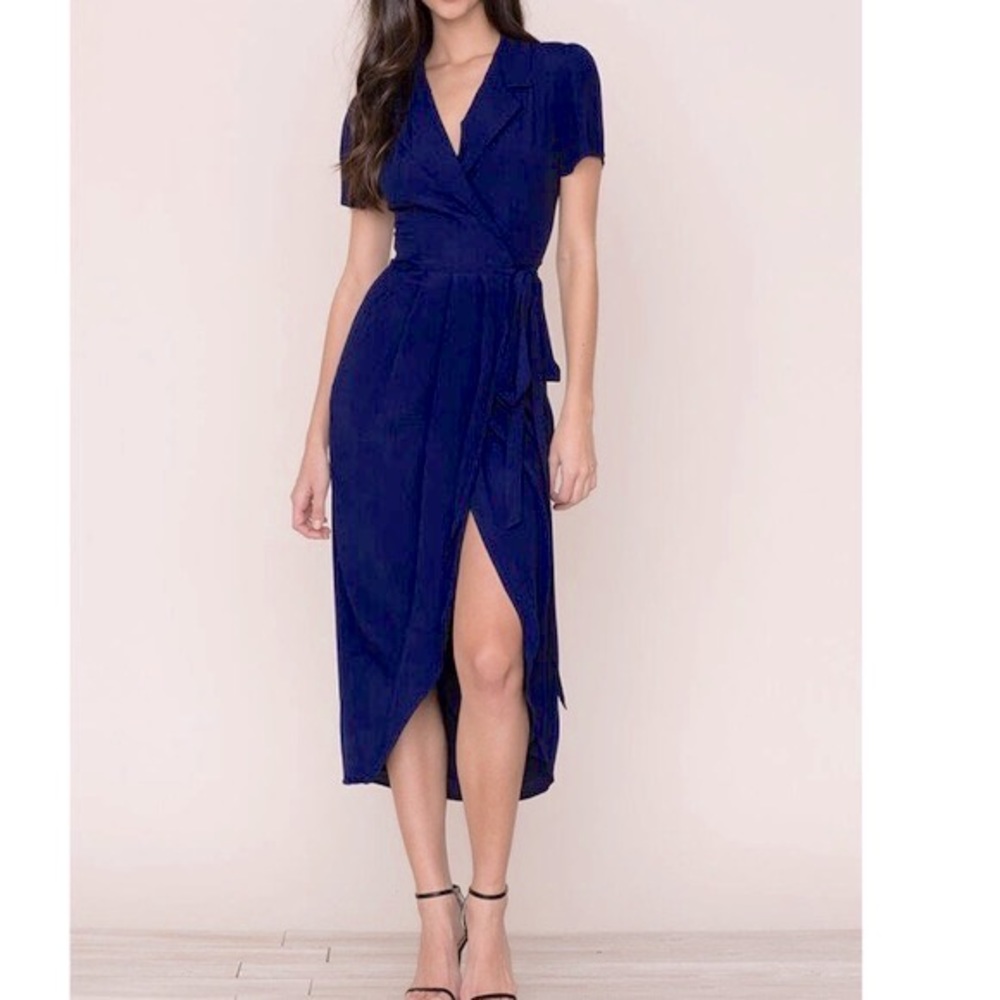 Yumi Kim Navy Blue Collared Wrap Dress